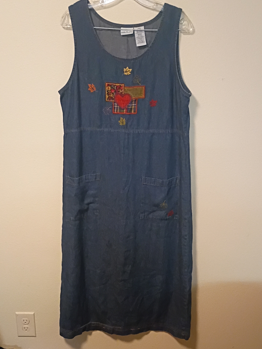 Vtg Bobbie Brooks Women's 12/1 Denim Midi Dress Jumper Multicolored Embroidery